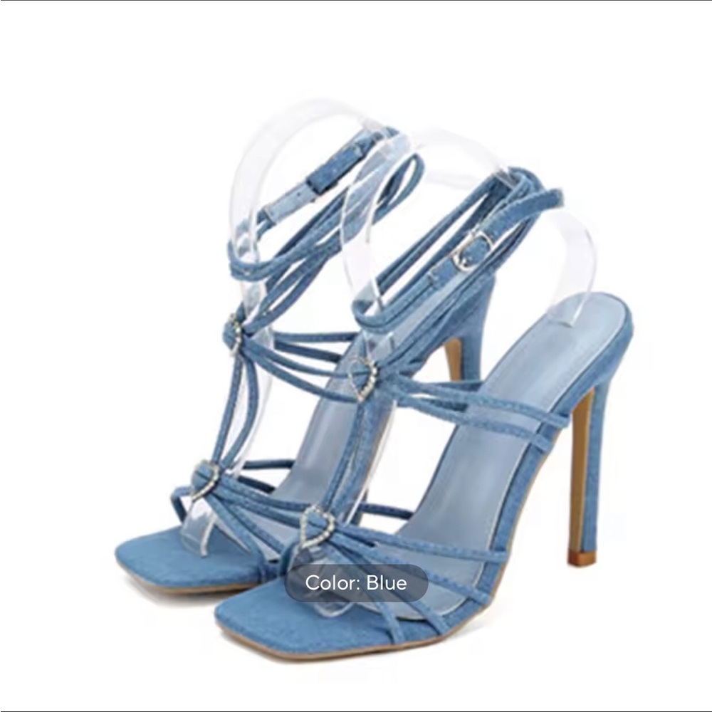 Denim Blue Strappy Women's High heel stiletto sandal shoes size/cn35